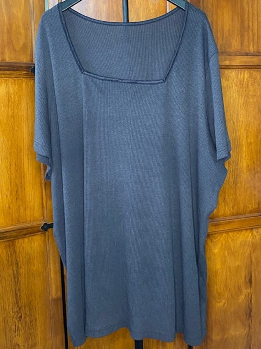 Women’s Plus Size 5X Ribbed Tunic Top Charcoal Gray Short Sleeve Oversized
